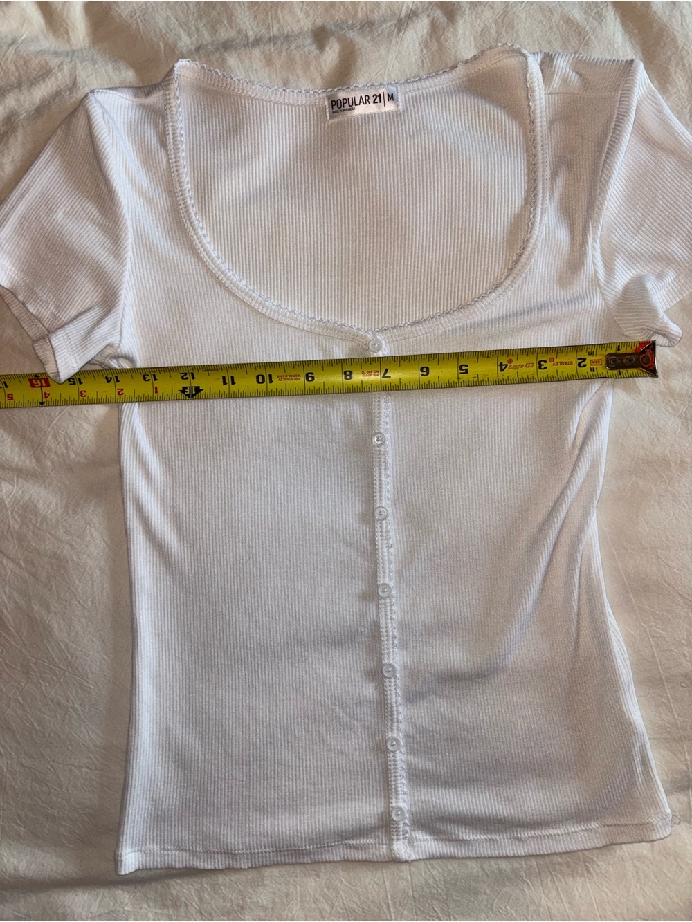 White Ribbed Button-Front Scoop Neck Top - Picture 5 of 8